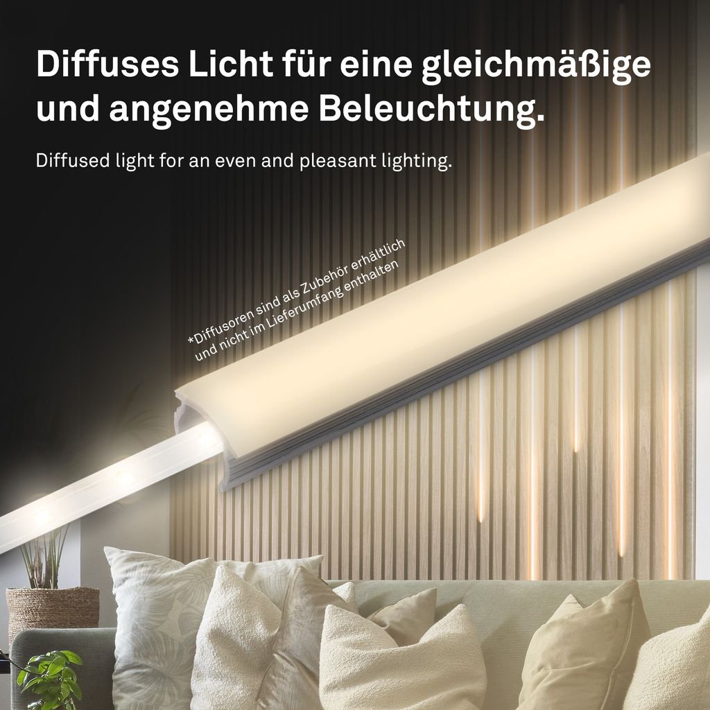 Erweiterungs-SET LED Strip An/Aus für Wandpaneele 260 cm, Warmweiß, kürzbar, selbstklebend, Weiß