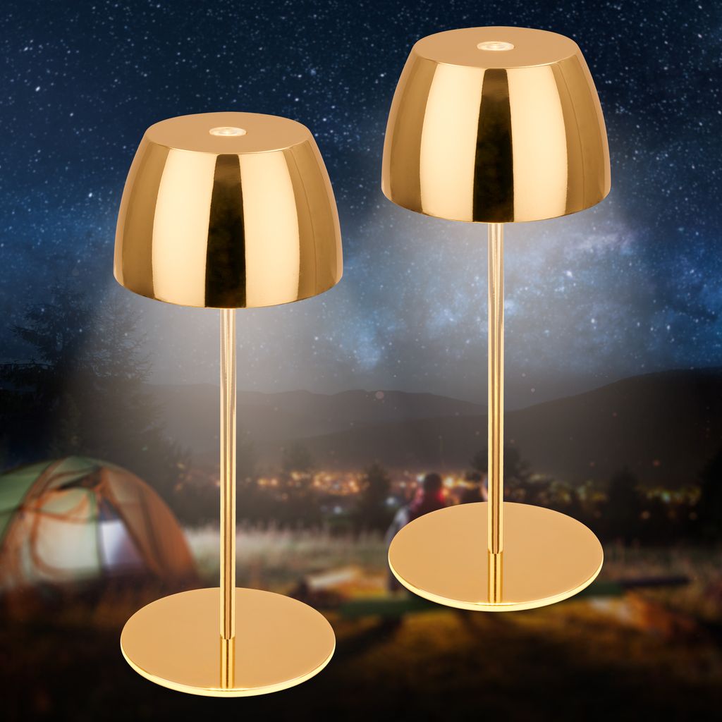 Serina Mini LED Tischlampe kabellos IP44, Dimmbar, Touch, 2er Set, Goldfarbig