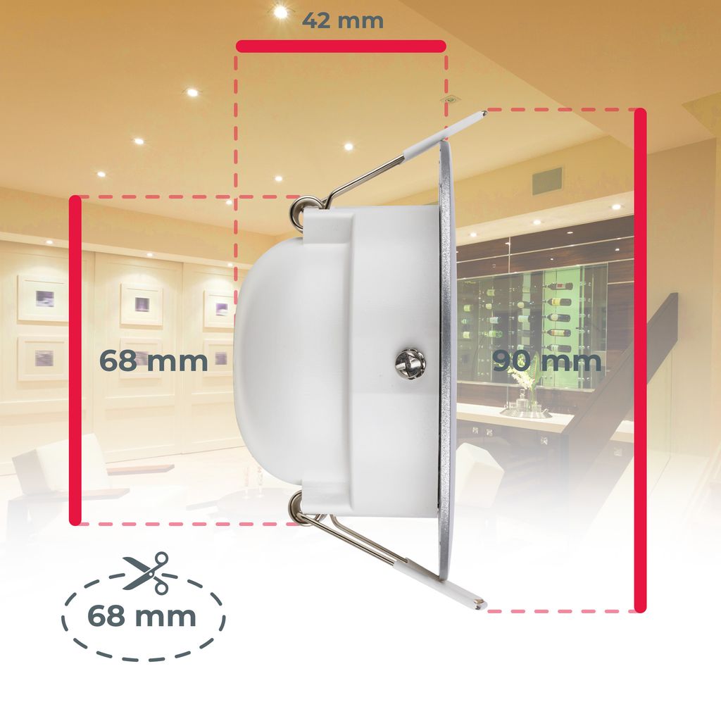 Einbaustrahler 68mm 6er Set - 230V, 4,9W, 480lm, LED, IP65, warmweiß, silberfarbig