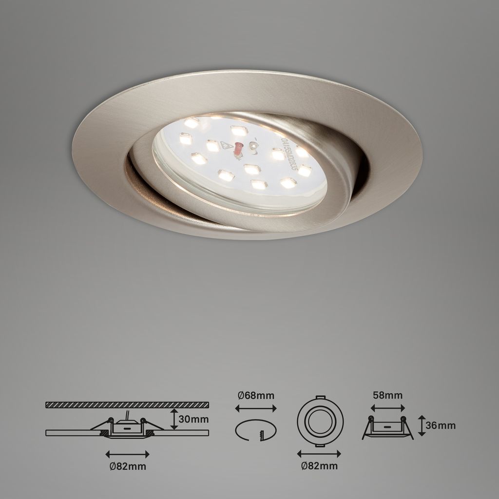 3er Set LED Einbauleuchte Ø 8.2 cm 3.5 W Matt-Nickel Briloner Leuchten 20