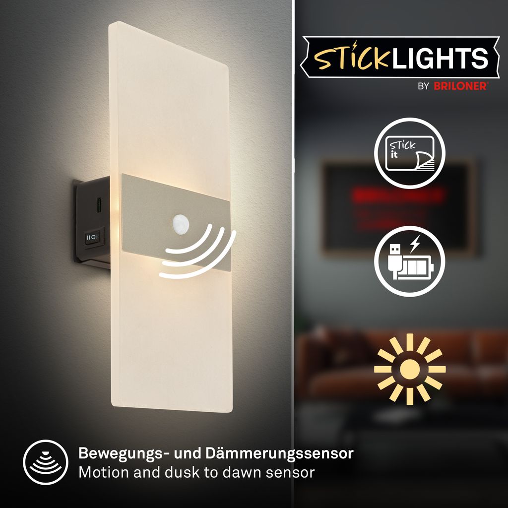 Aura Wandleuchte - 2,5W, 100lm, Akku, LED, mit Bewegungsmelder, Nickel-Matt