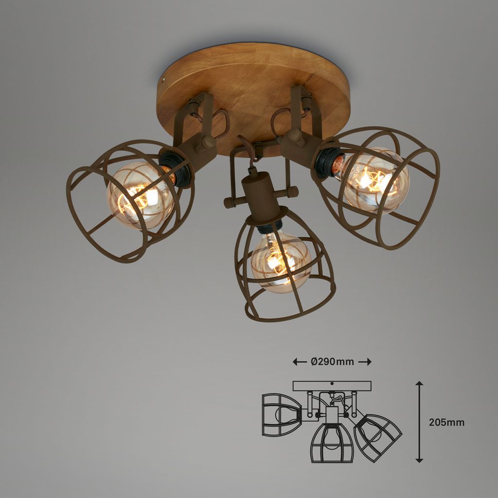 Spotleuchte Deckenspot Retro schwenkbar 3xE27 Ø29cm 25W Dunkelbraun Briloner 6