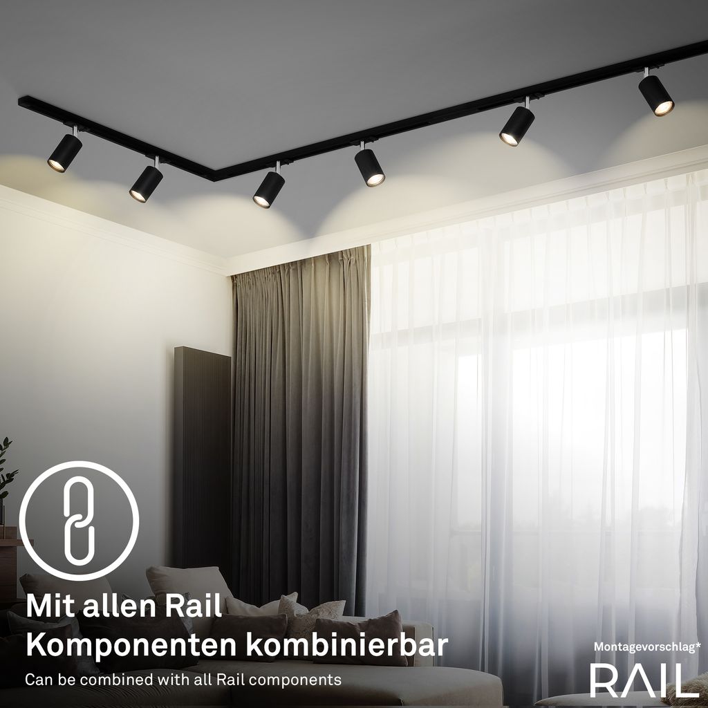 Starter-SET Schienensystem 150cm 2x 230V Schiene 1-phasig, 4 Spots GU10, Schwarz