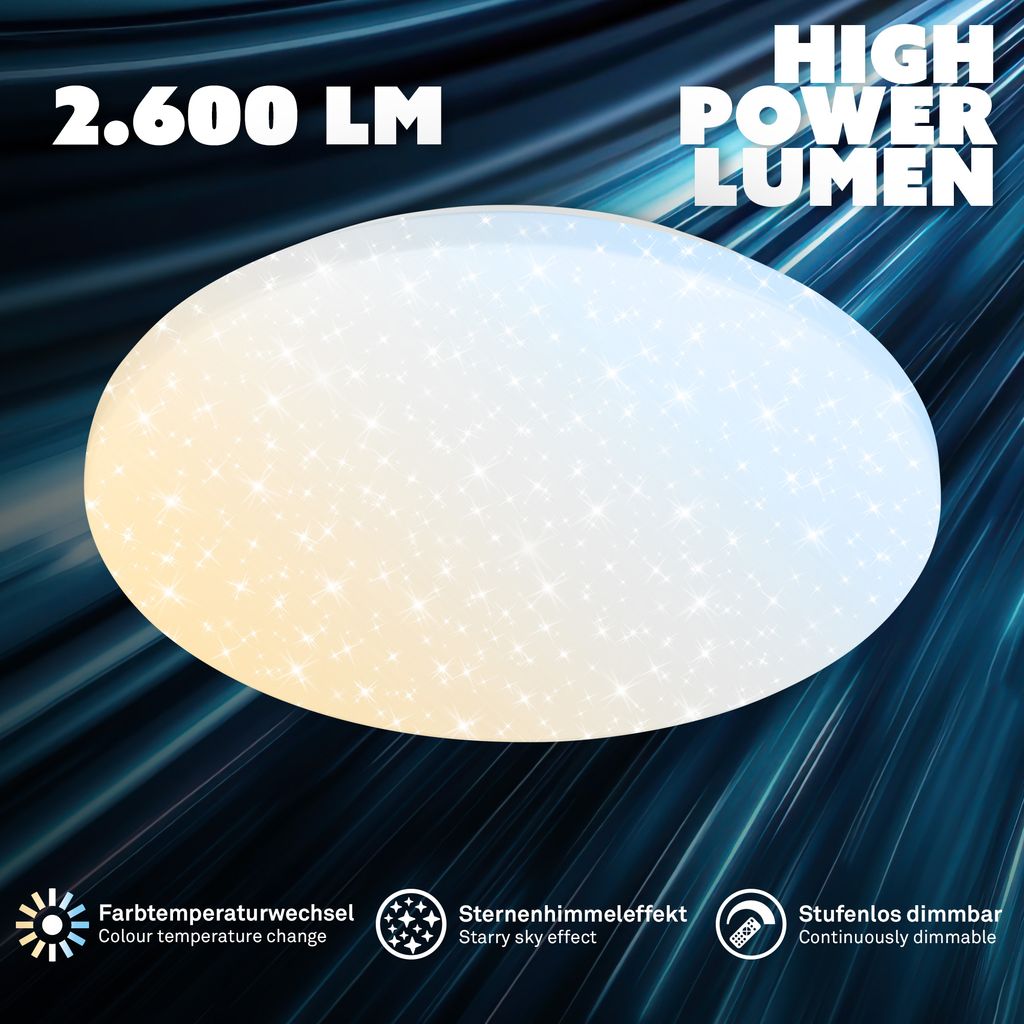 Luminus Deckenleuchte Ø34 cm - 24W, 2600lm, LED, Dimmbar, CCT, Sternenhimmel, Weiß