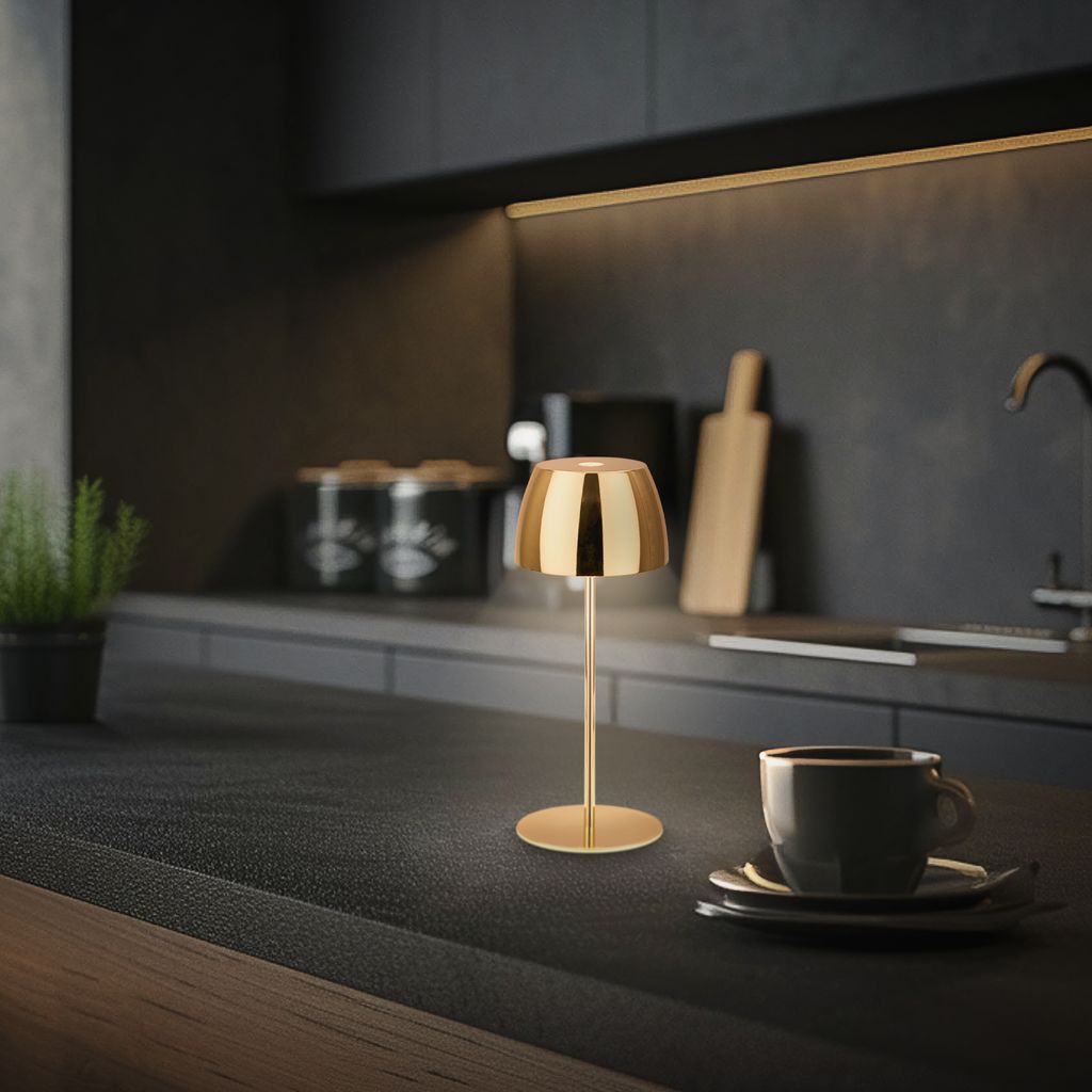 Briloner Serina Mini LED Tischlampe kabellos IP44. Dimmbar. Touch. Spritzwasserschutz. akku. gold. Ø8 x 20 cm 8