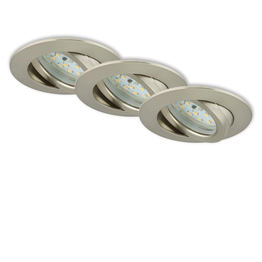 LED Downlight "ATTACH" I Synthetic material / matt-nickel I incl. 3 x LED-module 4,8W 350lm 3.000K I Lifetime 20.000 h, Ra>=80 I IP23 / Protection class II I non-dimmable I swiveling I 82x28mm (DxH) I Installation size 68mm (D)