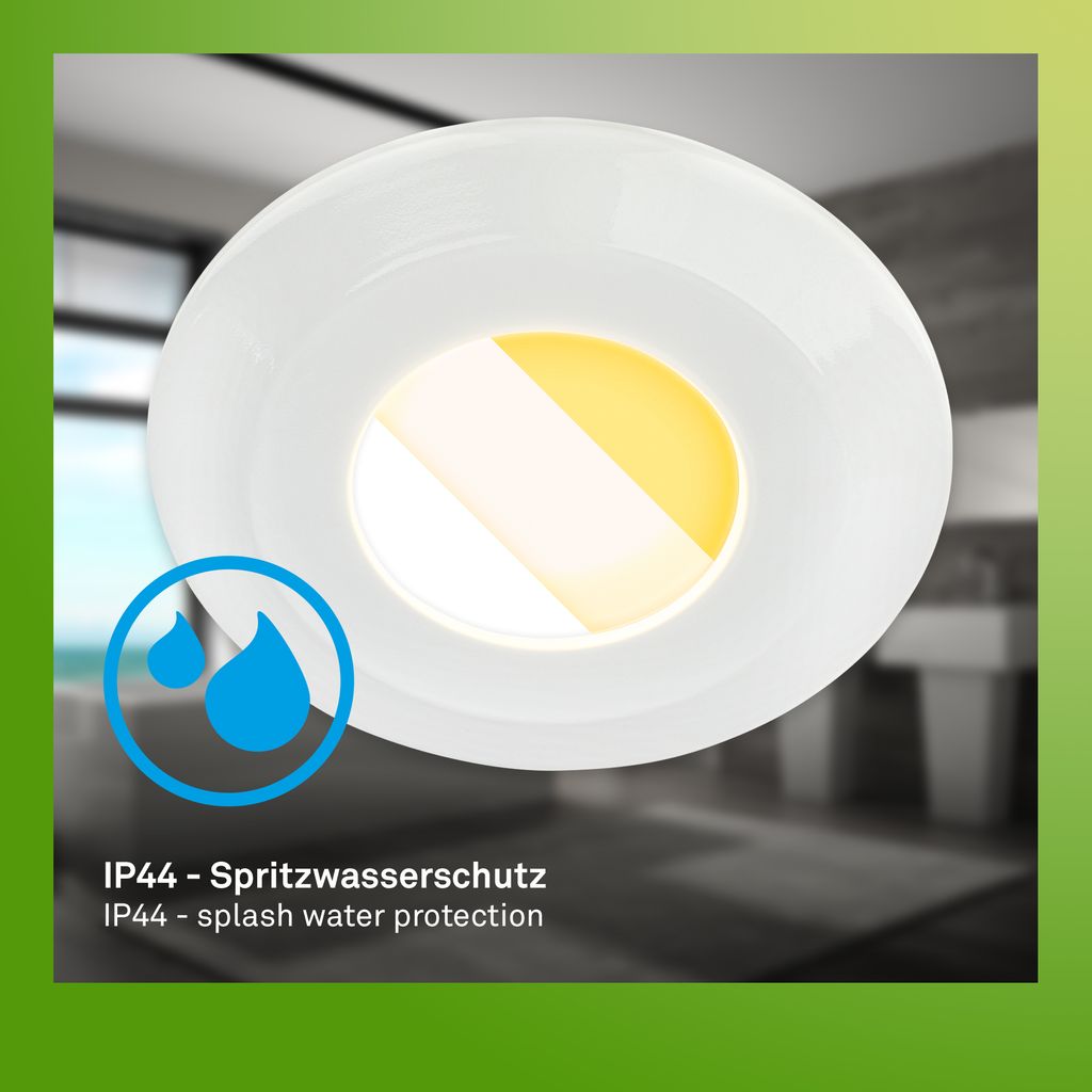6er Set LED Bad Einbaustrahler Ø90 mm IP44, CTS, flach, 5W, 520 lm, 230V, Weiß