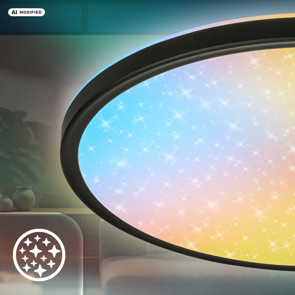 Slim Deckenlampe Ø37,5 cm - LED, AuraGlow, Farbwechsel, Dimmbar, Fernbedienung, Schwarz
