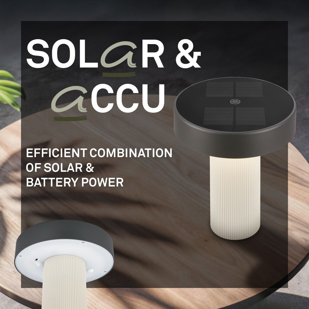 Poga Tischlampe - 1W, 150lm, Kabellos, LED, Dimmbar, Solar, Altweiß, Anthrazit