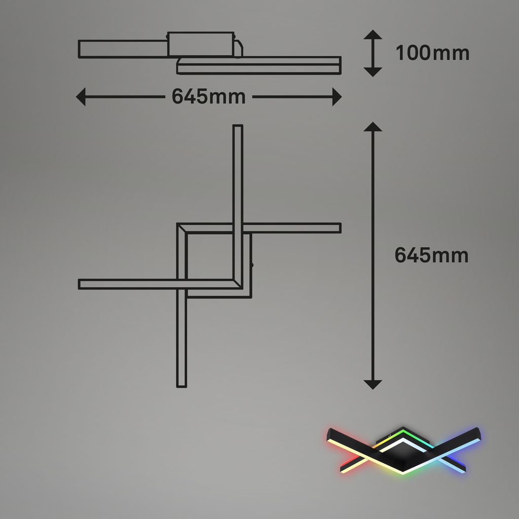 RGB CCT LED ceiling light, 64.5 cm, LED board, 20 W, 1800 lm, black