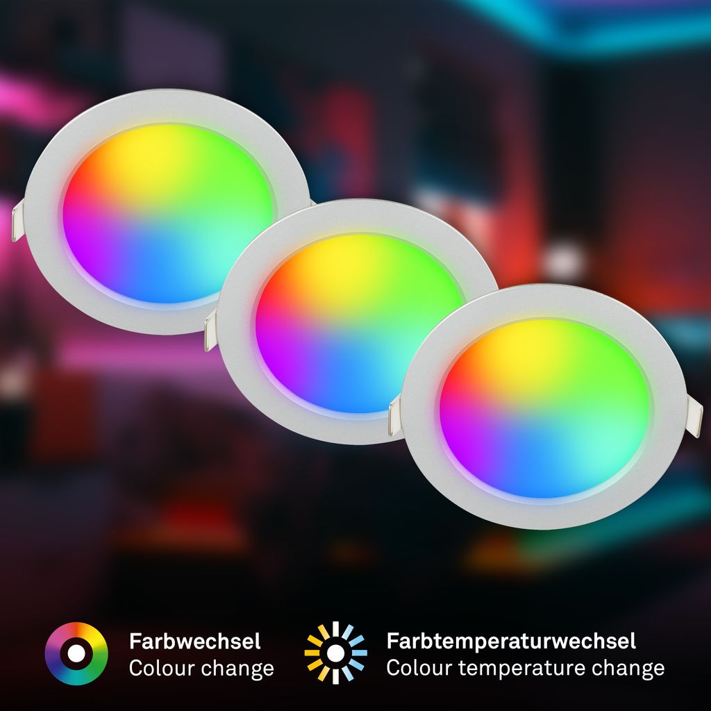 Fungo Einbaustrahler 100mm 3er Set - 7W, 700lm, LED, Dimmbar, IP65, Chrom-matt