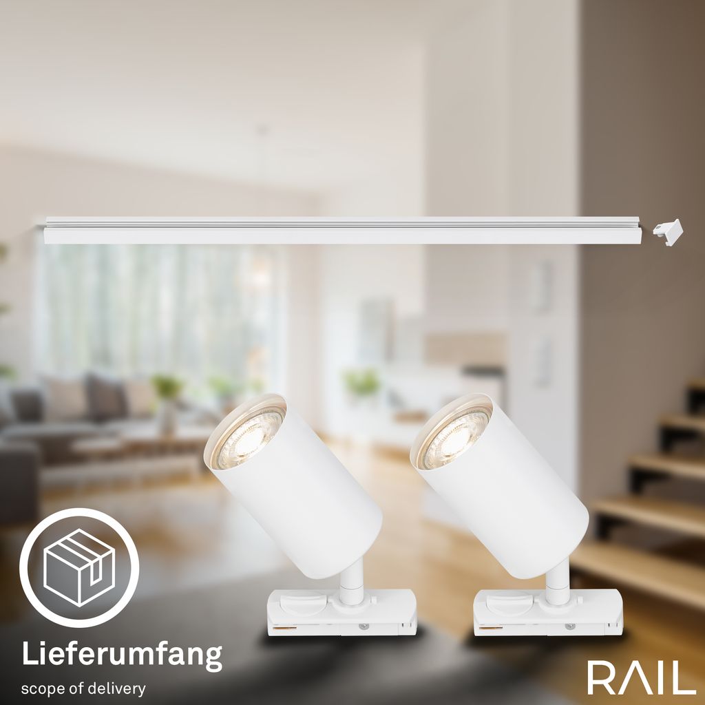 Briloner Rail Schienensystem. Erweiterungsset. 2x GU10 Spots. Schwenkbar. Drehbar. Weiß. 0.75 m 5