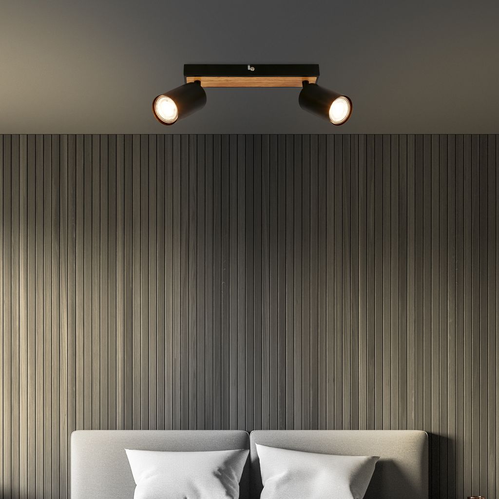Deckenstrahler Deckenleuchte Deckenlampe Schlafzimmer Schwenkbar 2-flammig Holz 6