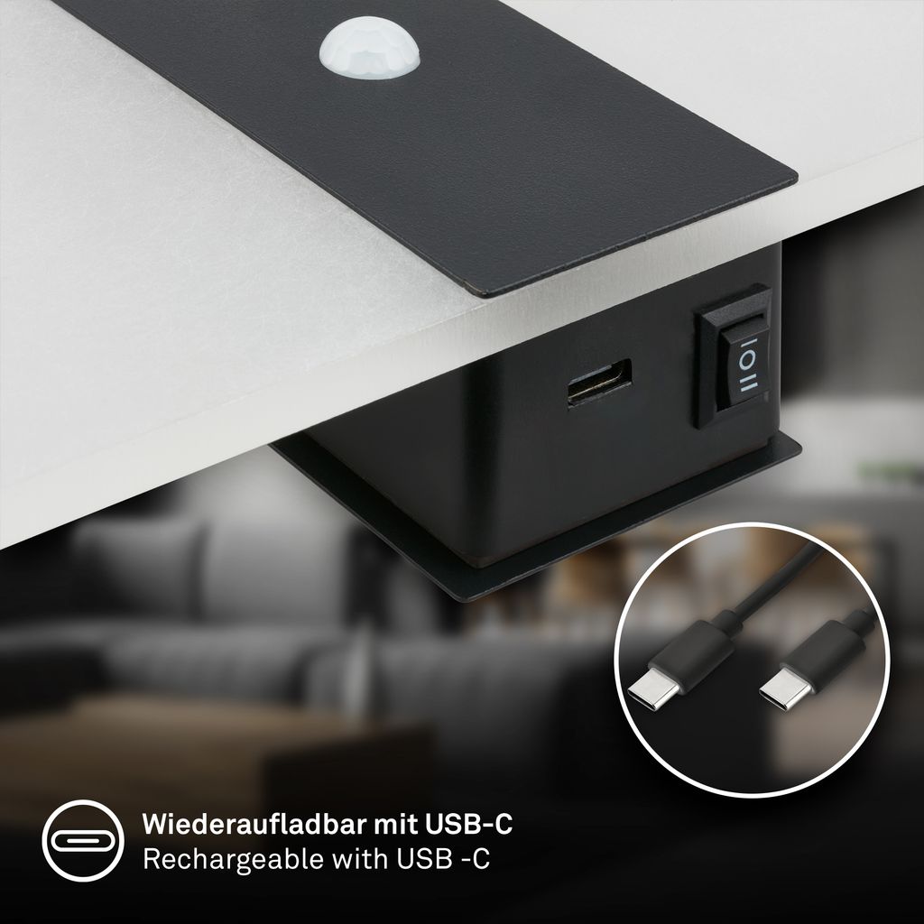 Aura Wandleuchte - 2,5W, 100lm, Akku, LED, mit Bewegungsmelder, Schwarz