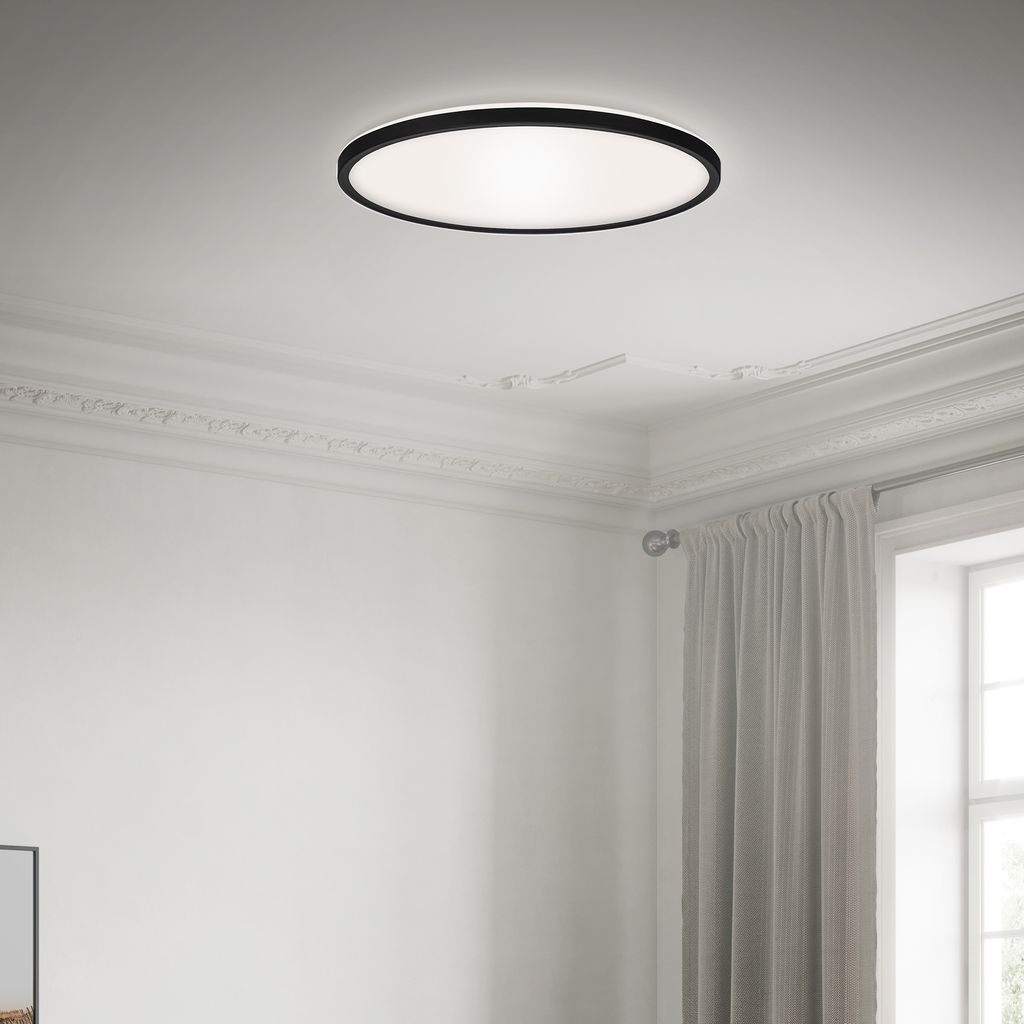 Briloner Slim LED Deckenleuchte, Backlight, Flach, Rund, 42cm, Schwarz