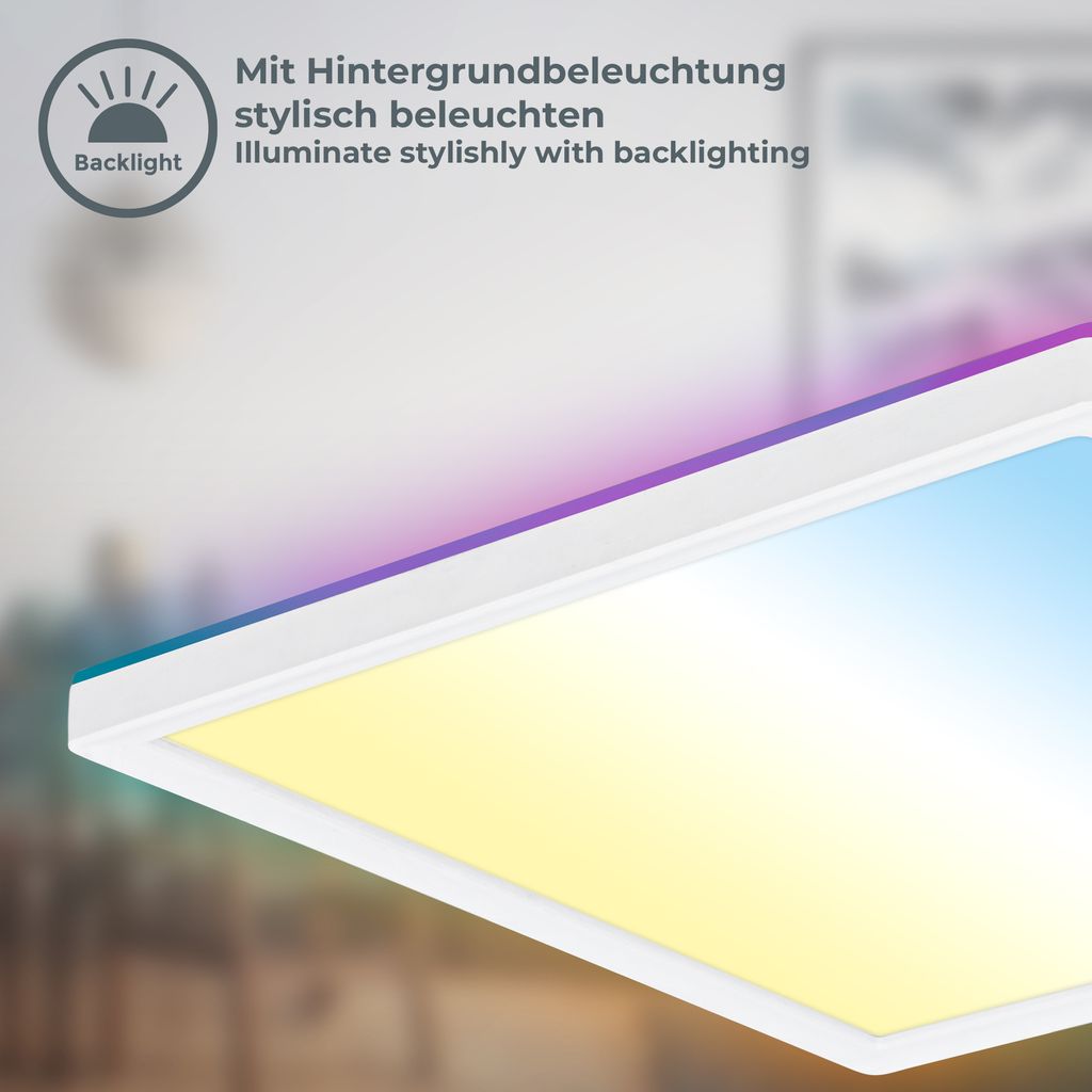 LED Panel 29x29 cm - 18W, 2400lm, dimmbar, Fernbedienung, CCT, RGB, weiß