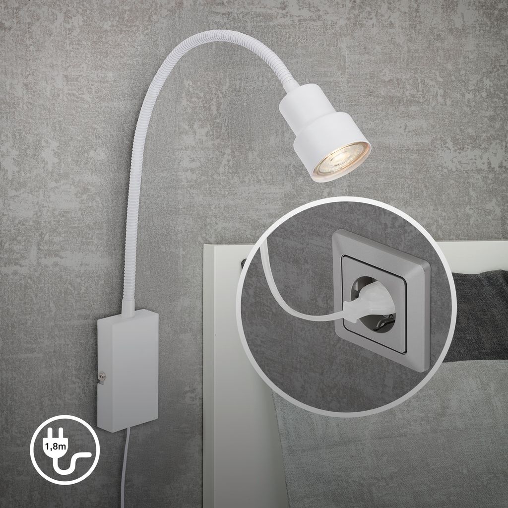 LED Wandleuchte Bettleuchte Touchfunktion Flexarm GU10 5W Weiß Briloner 2