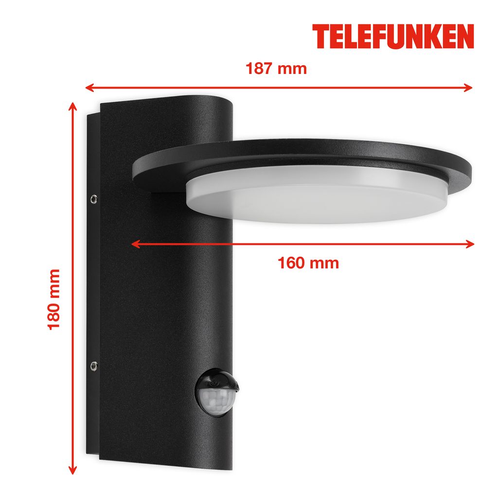 TELEFUNKEN LED Außenleuchte 18,7 cm 10W 1200lm schwarz