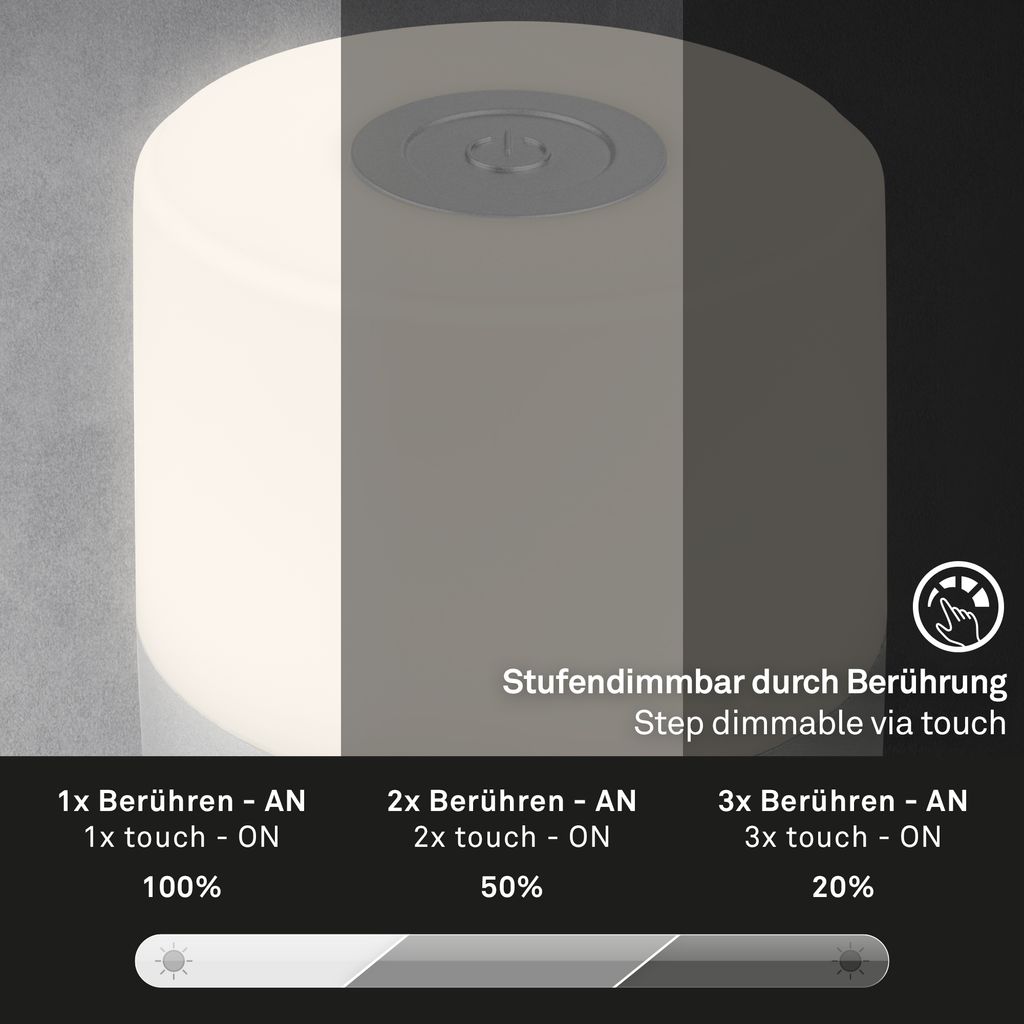 LED Akku-Tischleuchte, 7 cm, USB-C, 2W, 150lm, chrom-matt
