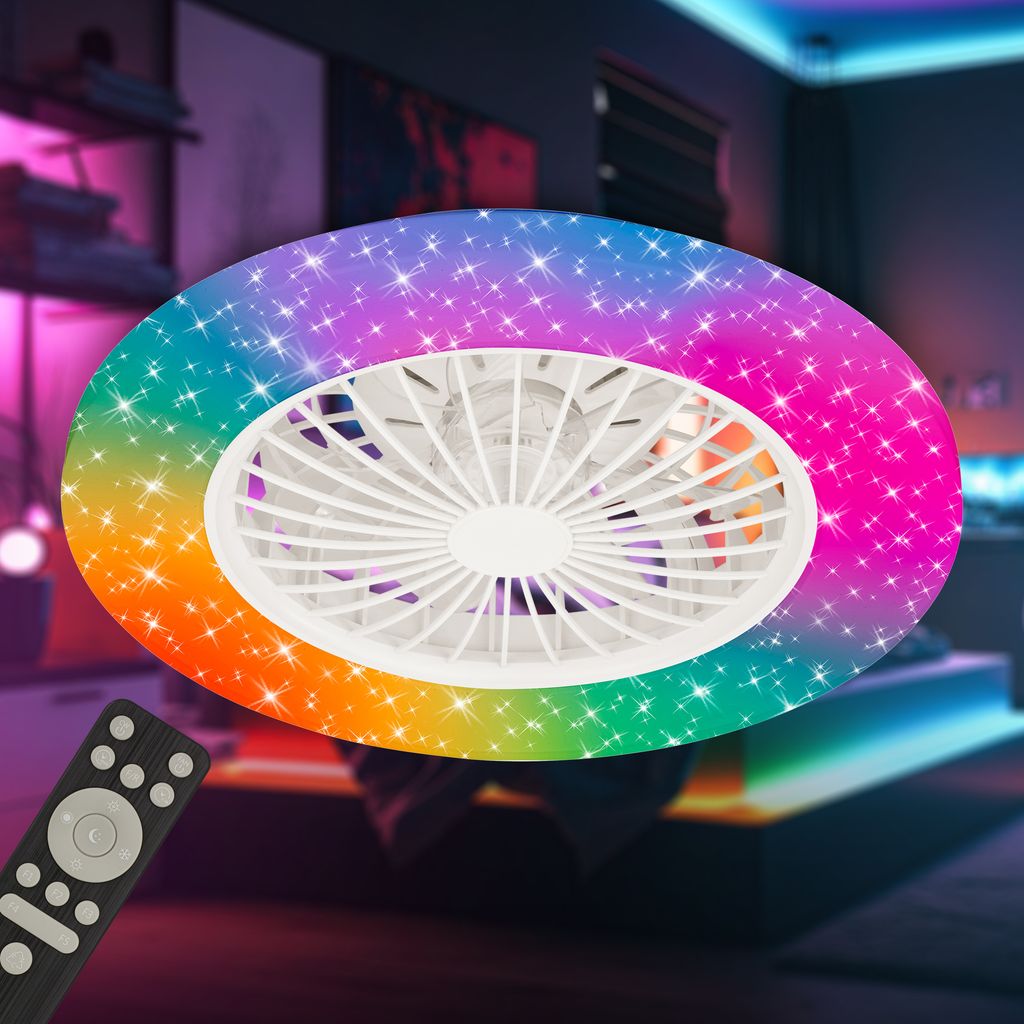 LED Deckenlampe Ventilator Deckenventilator Dimmbar Fernbedienung CCT RGB 48.5cm 1