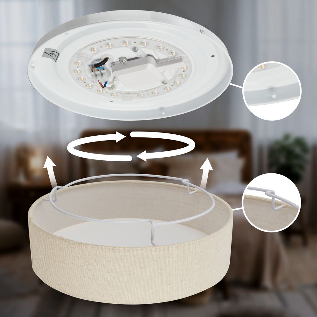 Duck Deckenlampe Ø38 cm - 24W, 2600lm, LED, Warmweiß, Stoffschirm, Beige