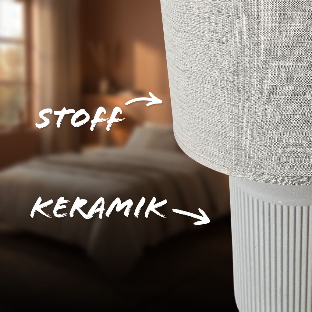 Ino Tischlampe, Stoffschirm, Kabelschalter, Keramikfuß, 22x37,5 cm (DxH), Grau