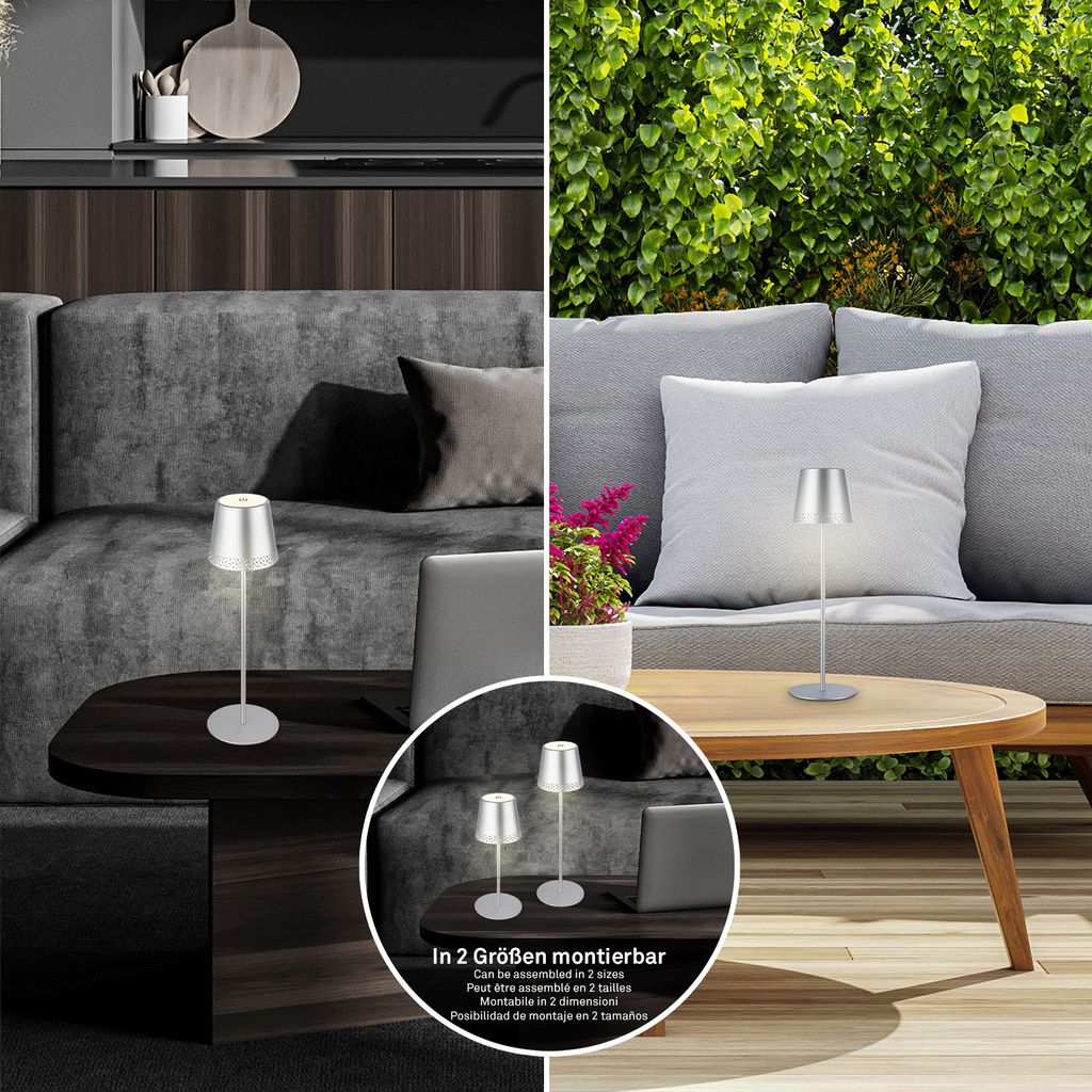 LED Akku-Akku-Tischleuchte 38 cm 2.6W 280lm 2600mAh USB-C Akku chrom Briloner 9