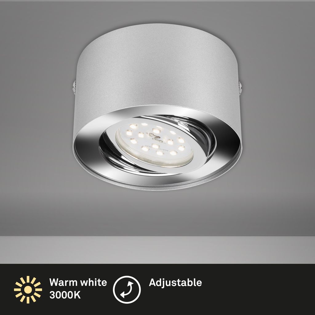 LED Aufbauleuchte Deckenlampe 5 W schwenkbar 3000K Silber Ø 9cm Metall Briloner 1