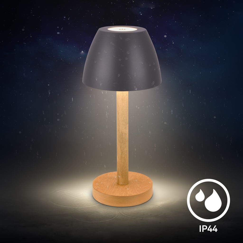 Serina Wood Rechargeable Table Lamp - 2.5W, 200lm, Cordless, LED, Touch, Dimmable, Anthracite-Wood
