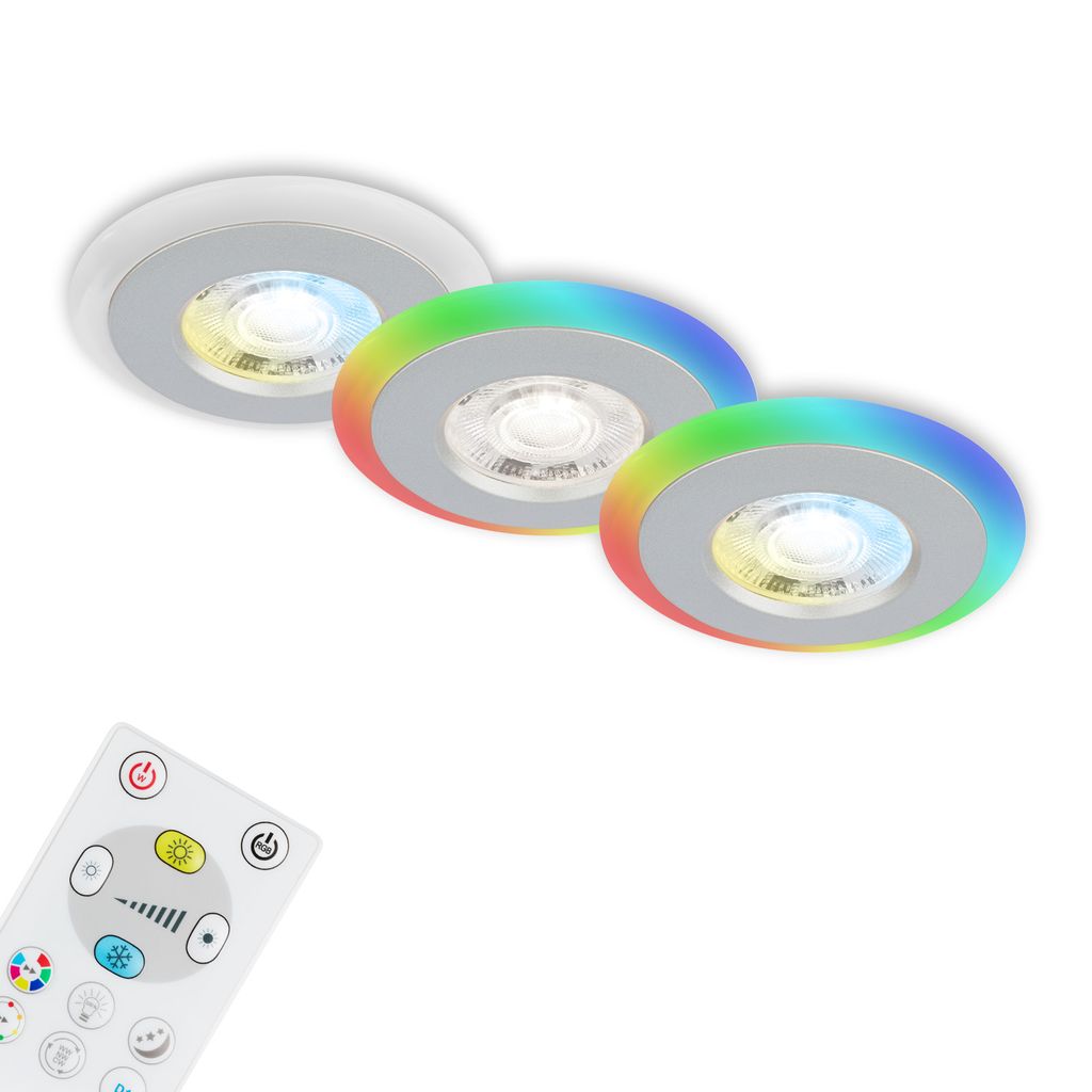 LED Einbauleuchten CCT RGB-Lichtring Fernbedienung dimmbar IP44 chrom Briloner 1