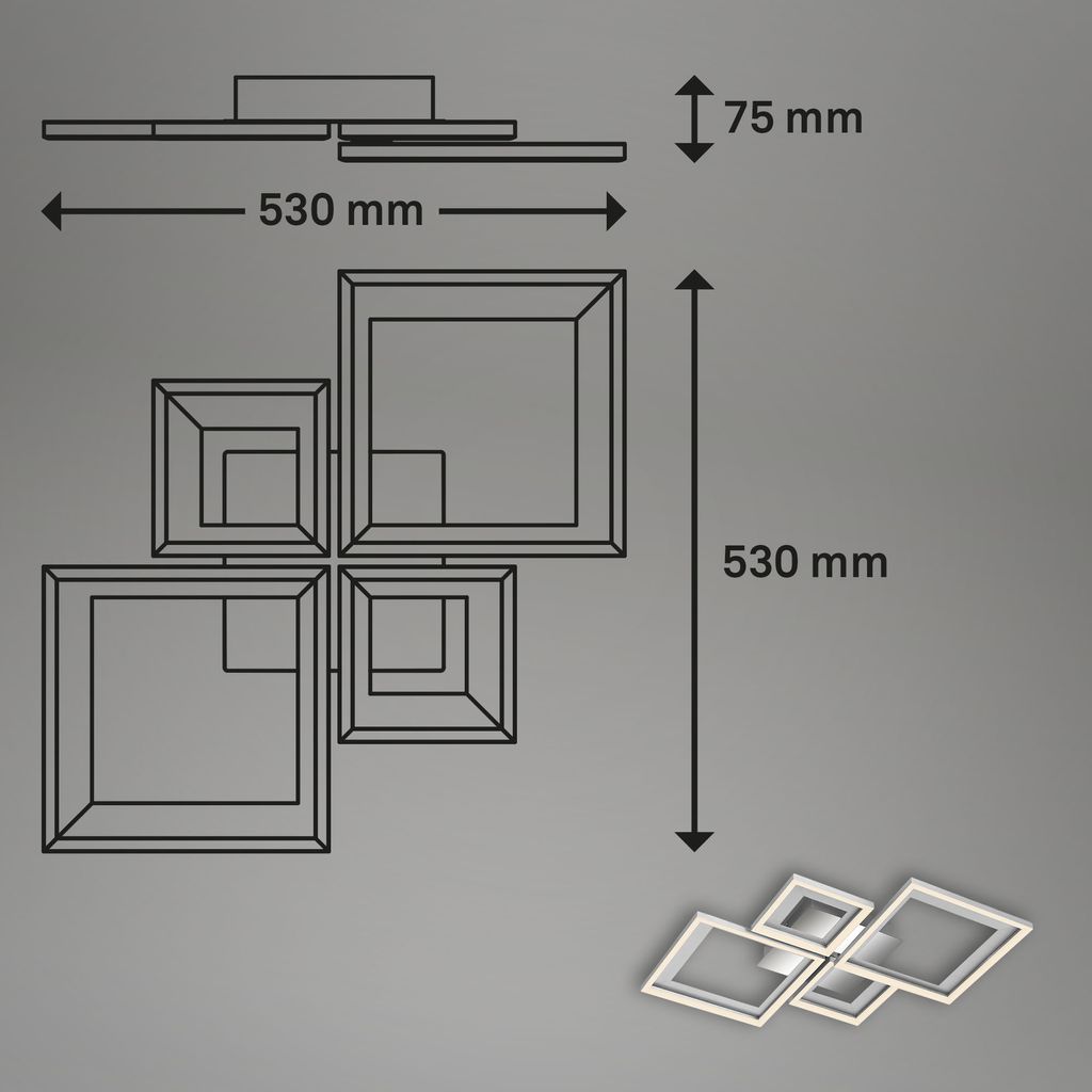 LED Deckenleuchte, 53 cm, LED-Platine, 24 W, 120 lm, alu-chrom