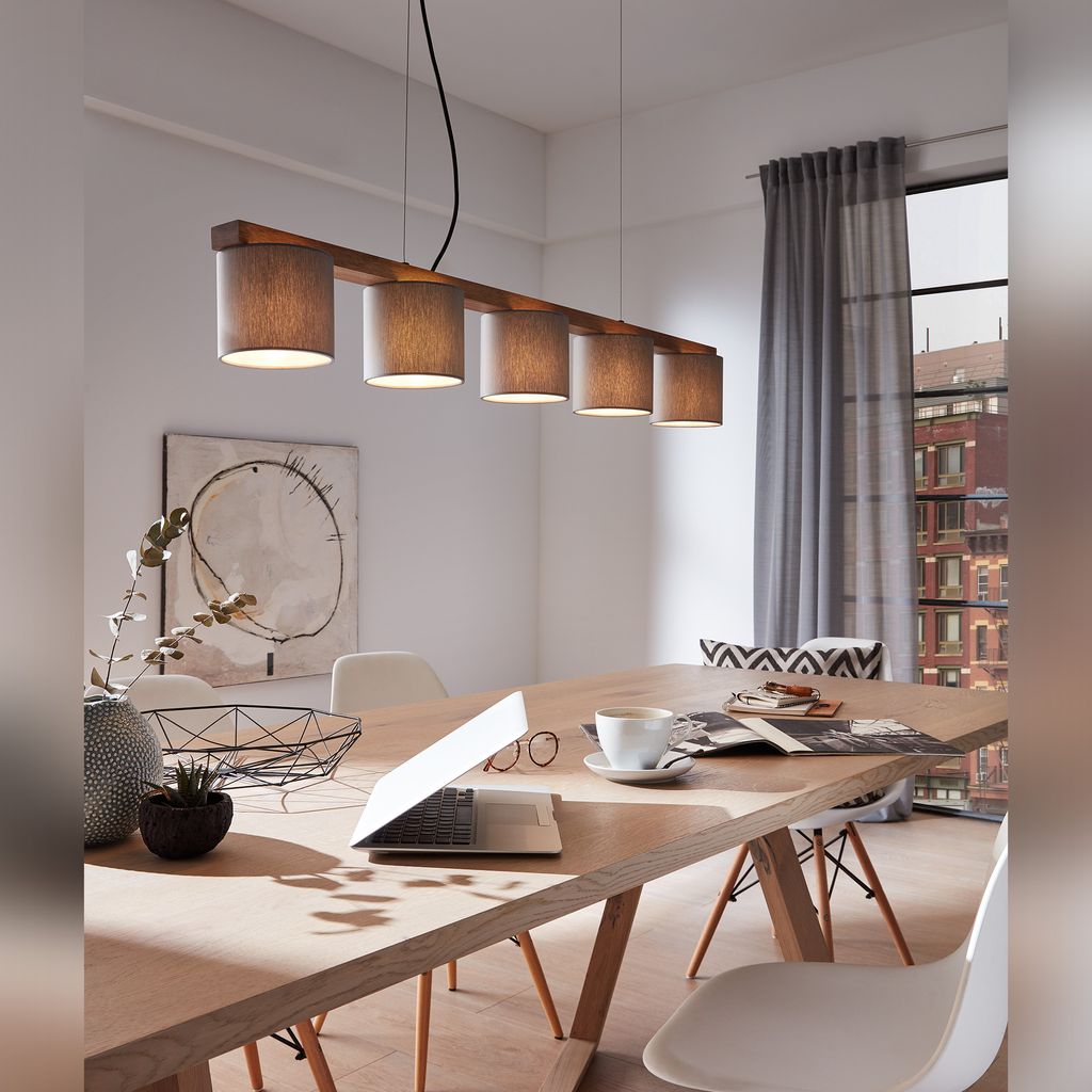 Pendelleuchte Hängelampe 5-flammig E14 max.25Watt Metall-Holz-Grau Briloner 9