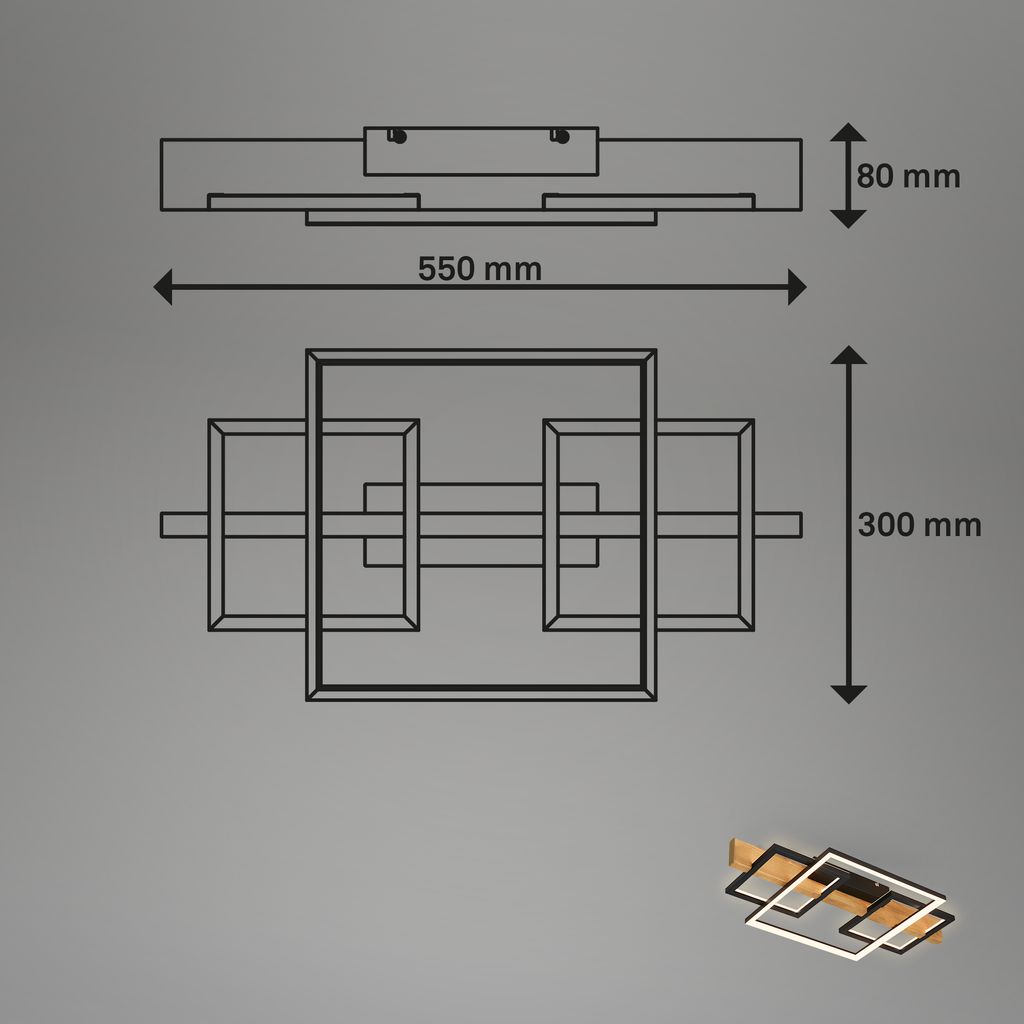 Cadre LED Deckenlampe, Backlight, 3-Stufen Schaltung, 3 Frames, Holzdekor, 55x30 cm, Schwarz-Holz
