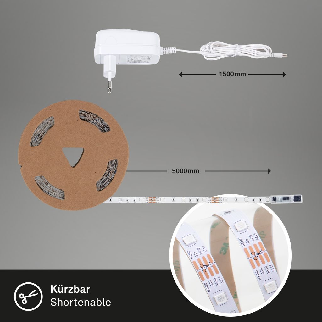 LED Stripe 5 Meter RGB Individuell kürzbar 24W weiß Kunststoff Briloner 2