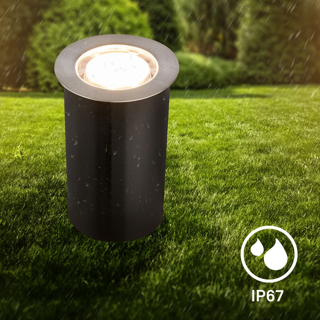 Starter-SET 12V Gartenbeleuchtung Trafo, 3x LED Boden-Einbaustrahler, IP67, Silber