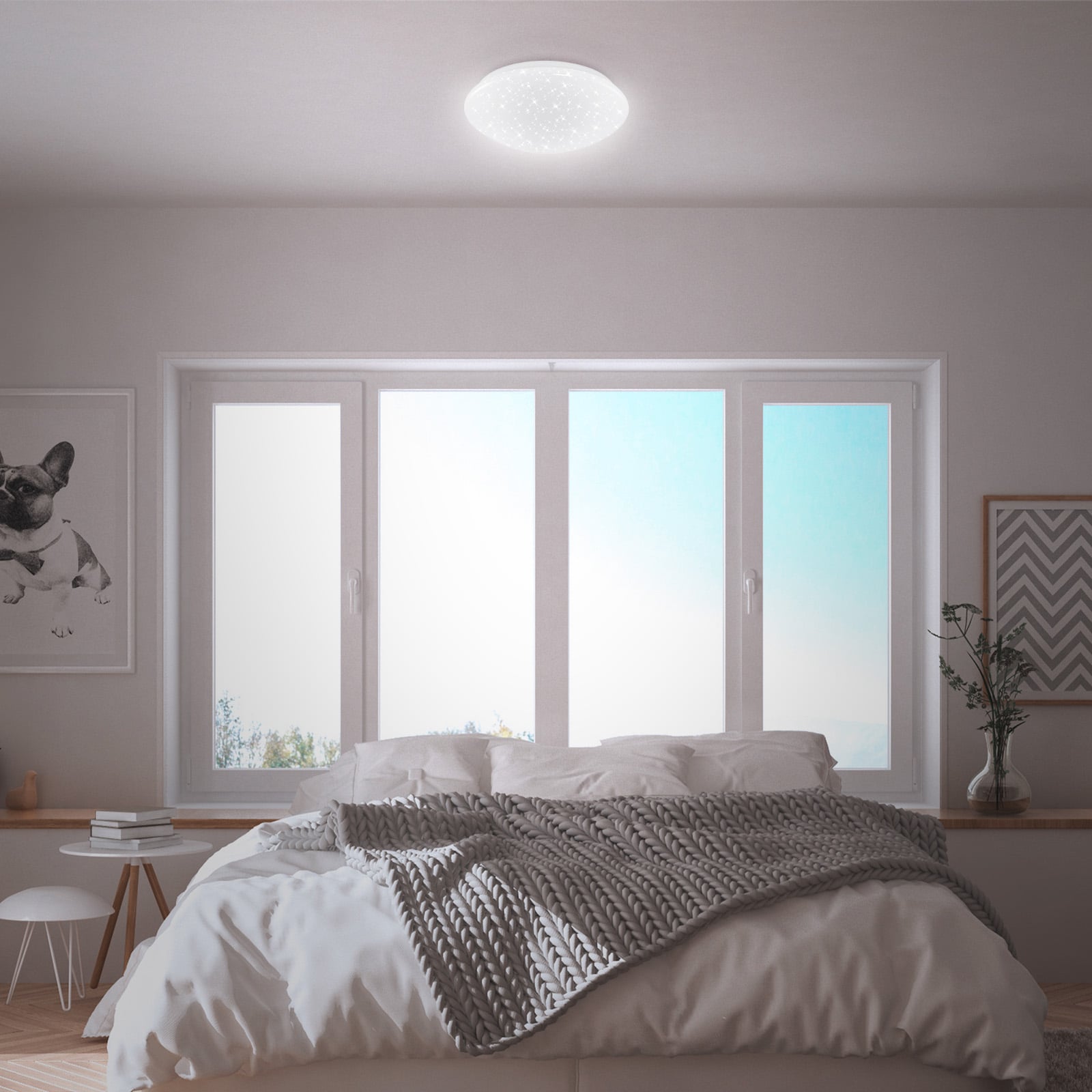 LED Deckenleuchte mit Sternenhimmel Deckenlampe Schlafzimmer Modern  Schlafzimmerlampe Decke LED, klarer Rand, 22W 1400Lm warmweiß, DxH 44x9 cm