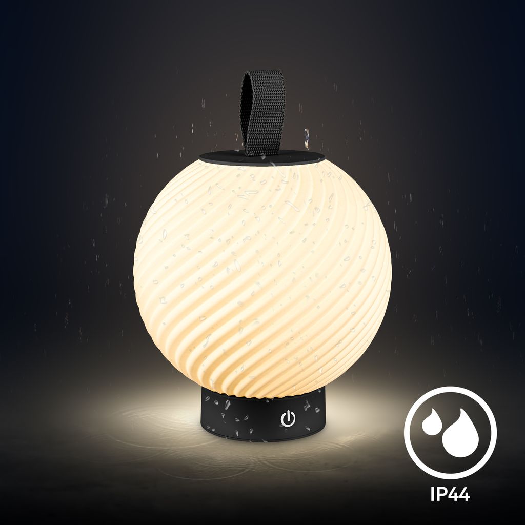 Globe Tischleuchte - 2W, 150lm, Akku, LED, Touch, Dimmbar, 3D-Druck, Schwarz
