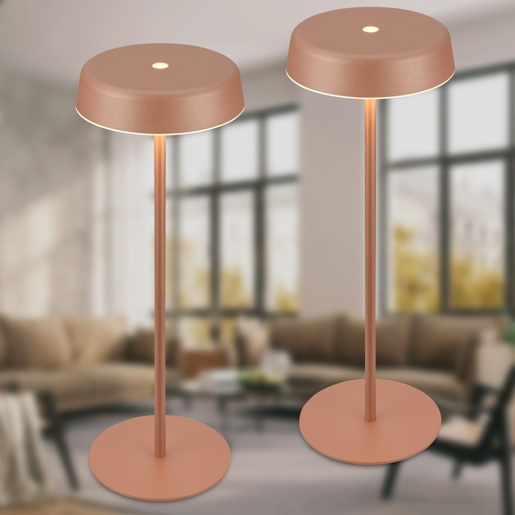 Pala Tischlampe 2er Set - 2,6W, 280lm, Kabellos, LED, Touch, Dimmbar, Coffee