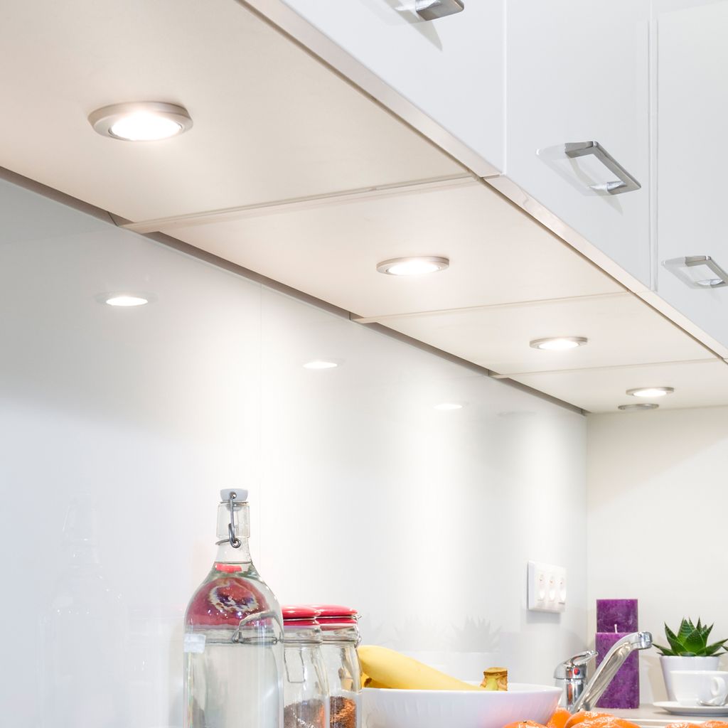 Unterbauleuchte - 1,8W, 170lm, 3er Set, LED, Schalter, Stecker, warmweiß, silber