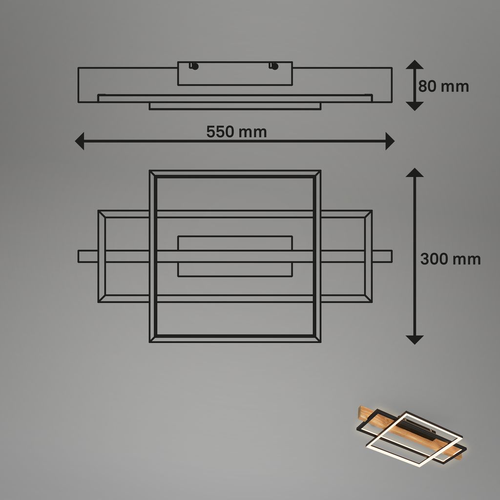 Cadre LED Deckenlampe, Backlight, 3-Stufen Schaltung, 2 Frames, Holzdekor, 55x30 cm, Schwarz-Holz