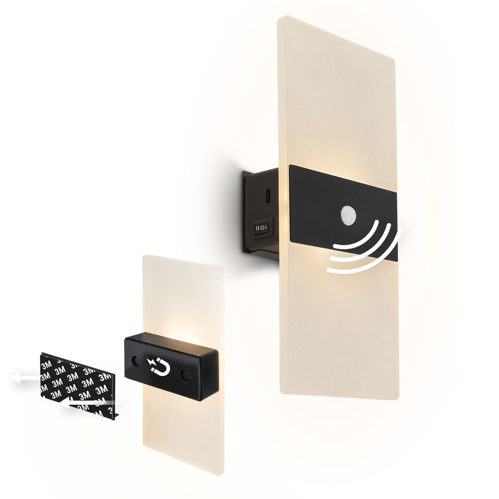 Aura Wandleuchte - 2,5W, 100lm, Akku, LED, mit Bewegungsmelder, Schwarz