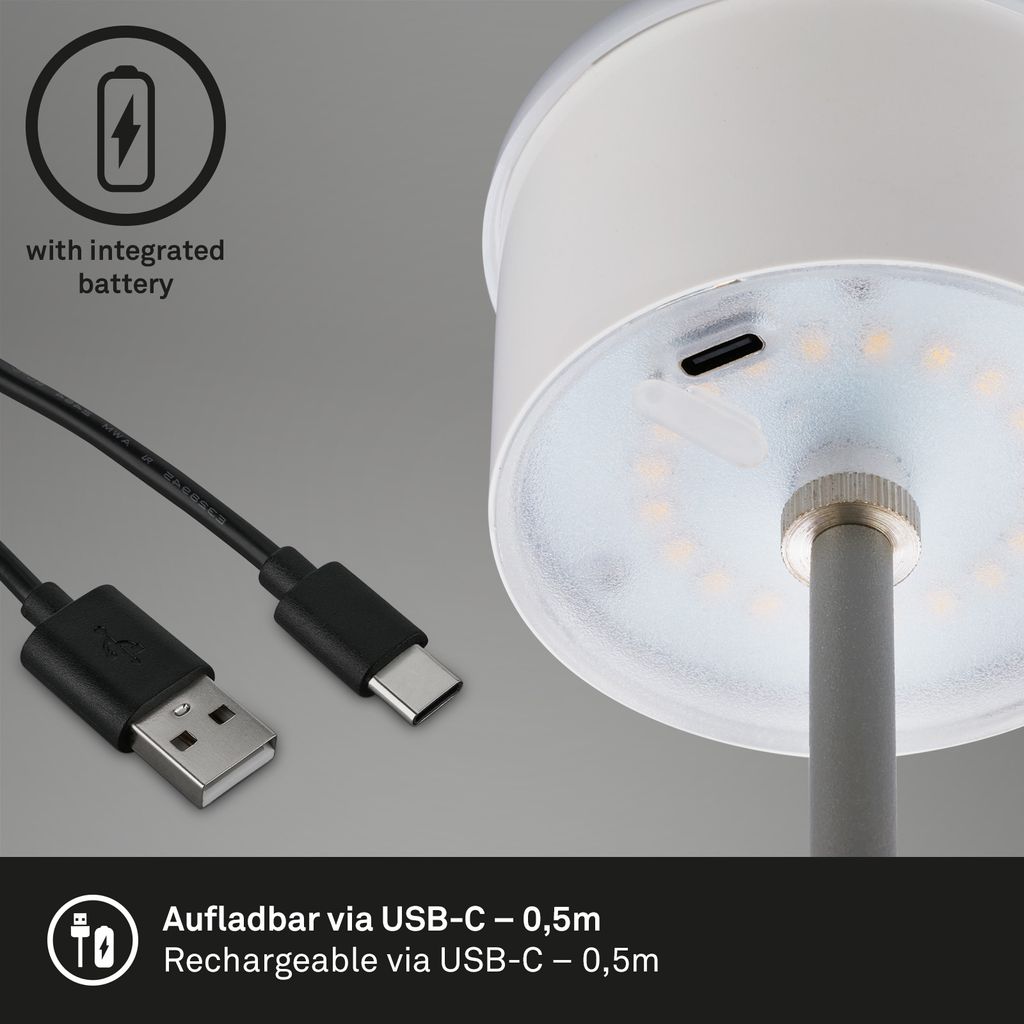LED Akku-Tischleuchte Tischlampe höhenverstellbar IP44 silber RGB innen außen 5