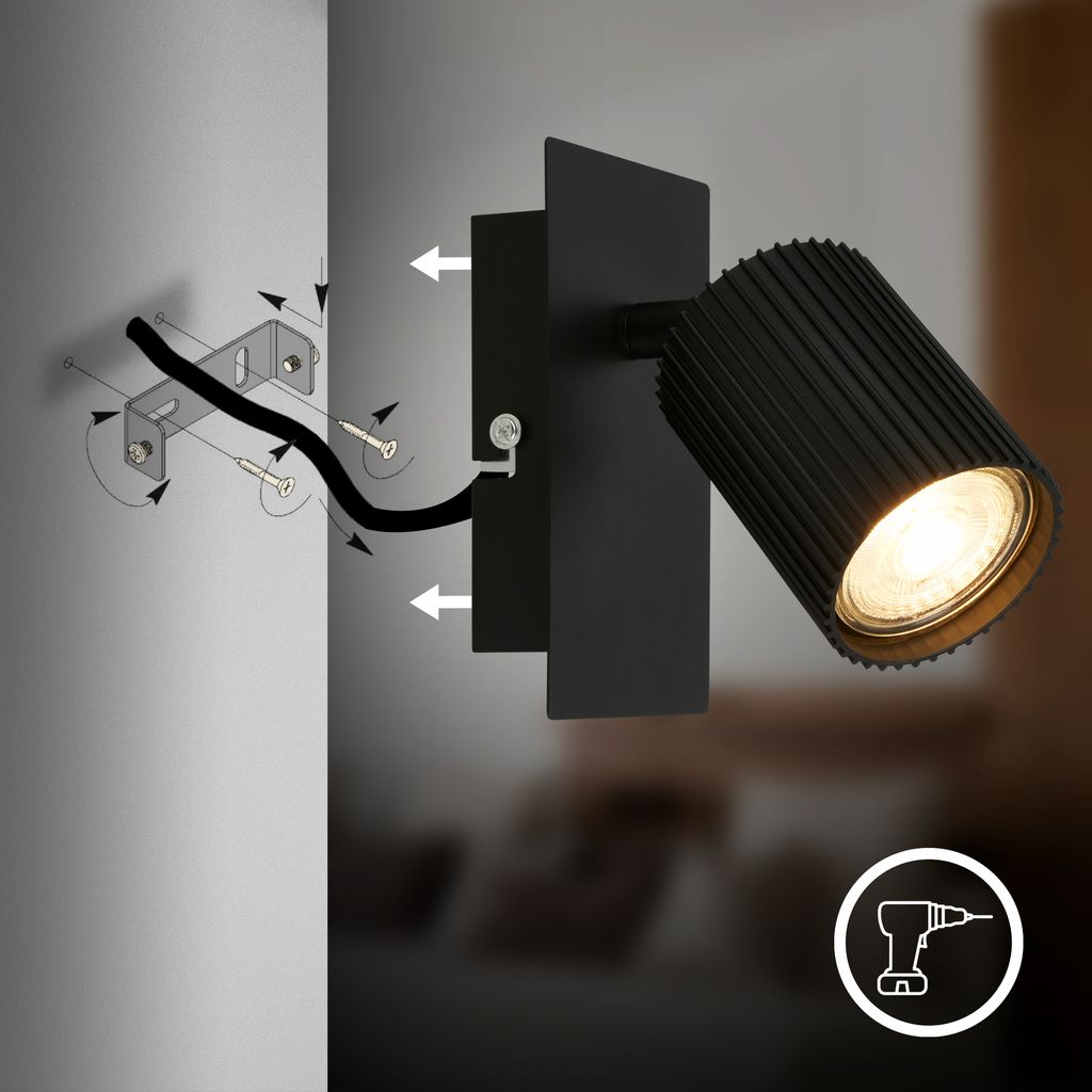Ida Wandlampe - GU10 Fassung, max. 9W, Schwenkbar, Schwarz