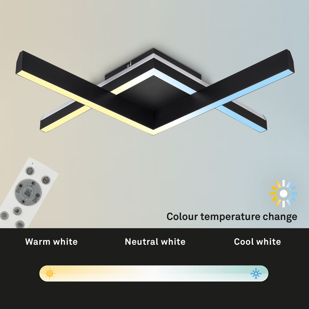 RGB CCT LED ceiling light, 64.5 cm, LED board, 20 W, 1800 lm, black