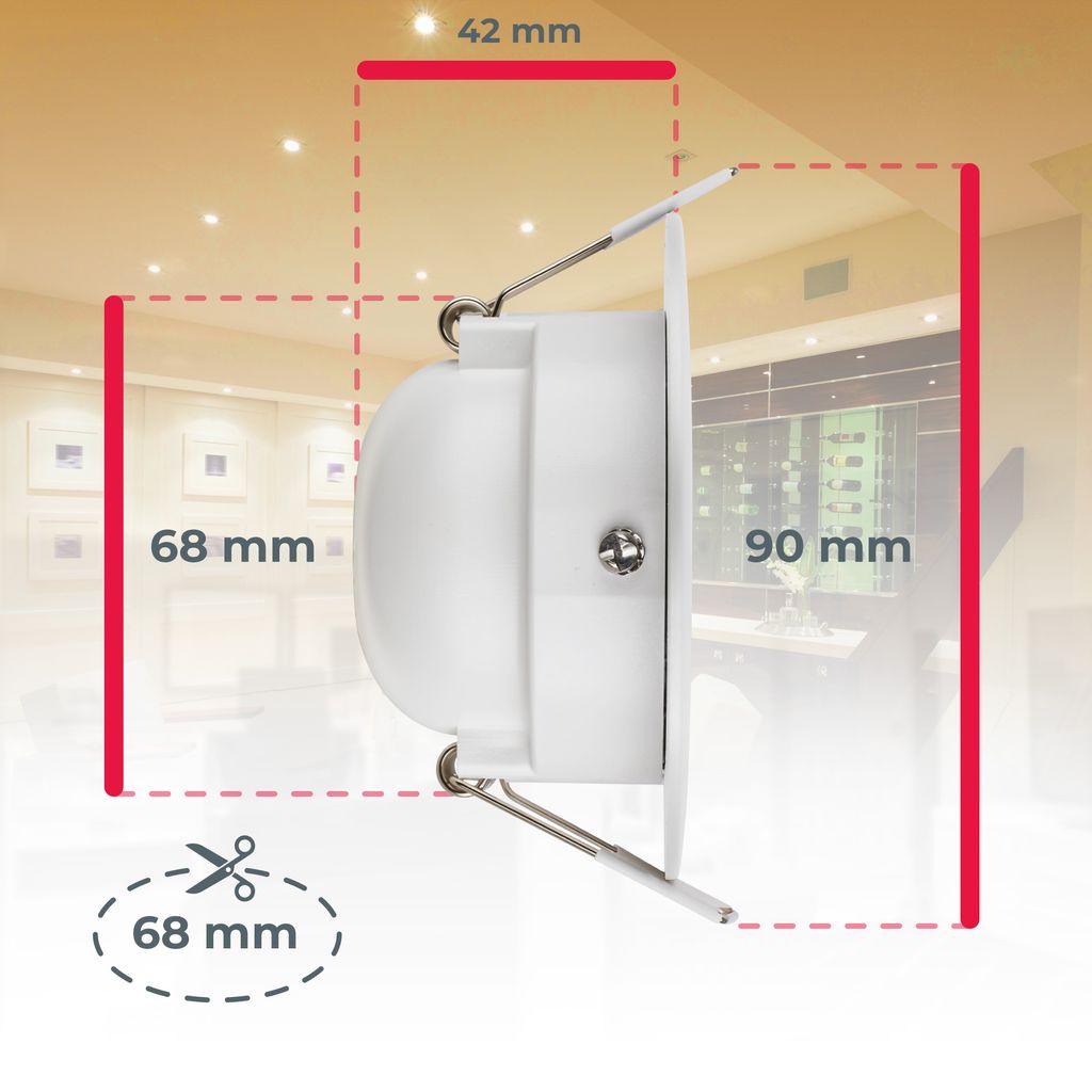 Einbaustrahler 68mm 5er Set - 230V, 4,9W, 480lm, LED, dimmbar, IP65, warmweiß, weiß