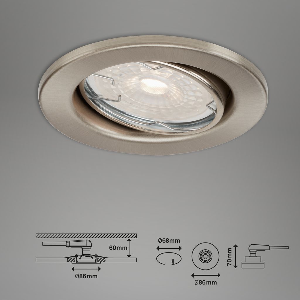 LED Einbauleuchten dimmbar schwenkbar 3er Set GU10 5.5W silber Ø8.6cm Briloner 6