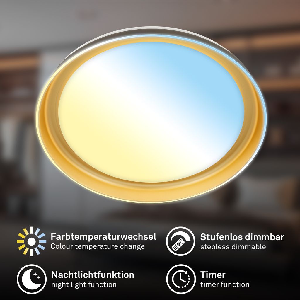 Gima Deckenlampe Ø43 cm - 24W, 2600lm, LED, Dimmbar, CCT, Schwarz, Goldfarben