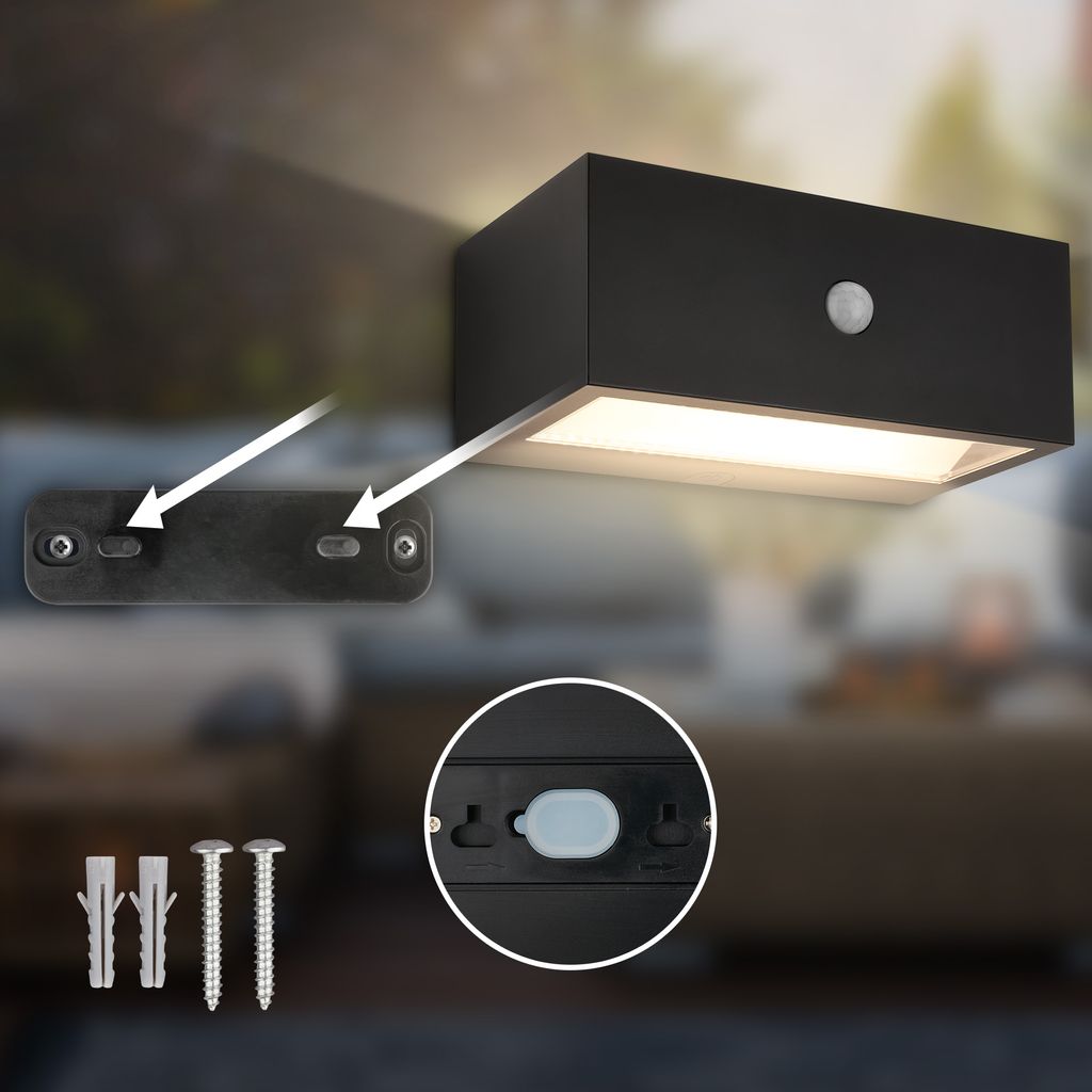 Dogu Outdoor Wall Light - 6.5W, 700lm, LED, Battery, Motion Detector, Black