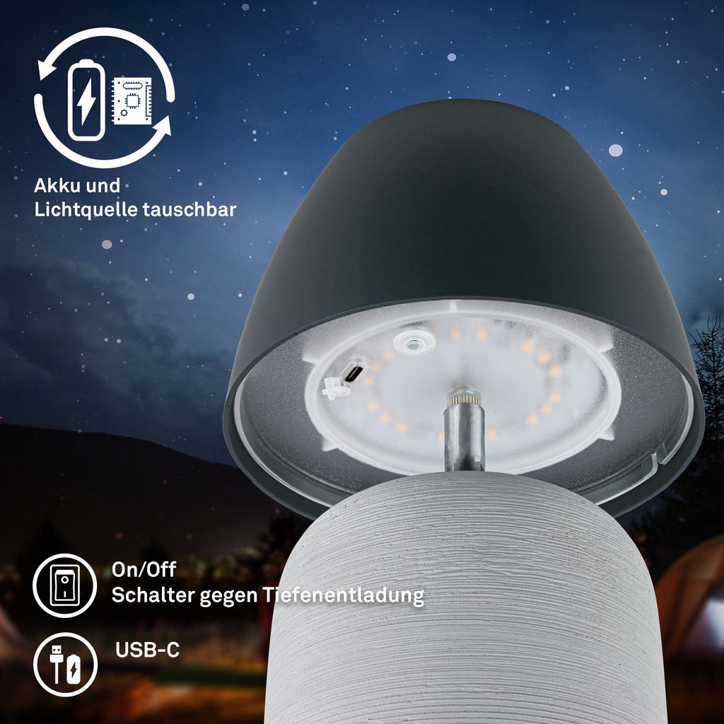 LED Tischlampe Akku LED Tischleuchte Kabellos Dimmbar Touch Warmweiß Keramik 4