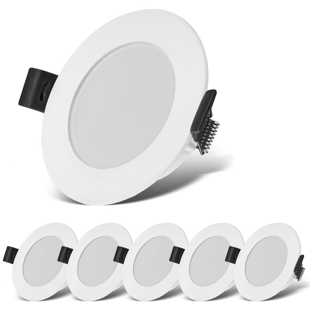 B.K.Licht - Set of 6 LED rescessed spotlights 230V, LED spotlight for bathroom splash water protection IP44, neutral white light, ceiling spotlights, LED spots, ceiling spots flat, 85x25mm (DxH), white